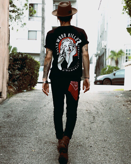 urbamerican hollywood kills t-shirt in black Marilyn Monroe tattoo apparel rock n roll style
